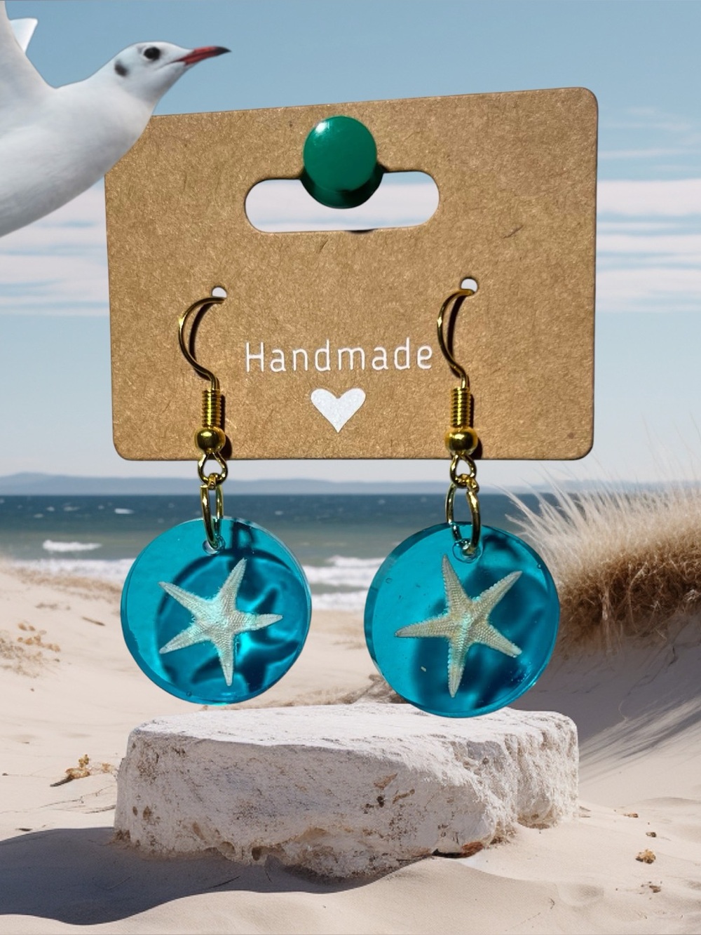 Handmade Turquoise Starfish Dangle Earrings